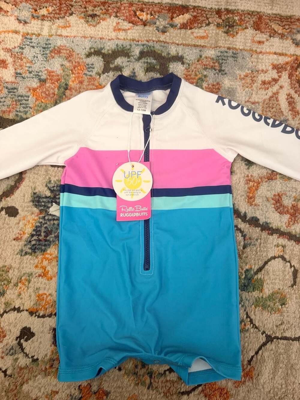 RuggedButts Long Sleeve Rash Guard Bodysuit Size 12-18M
